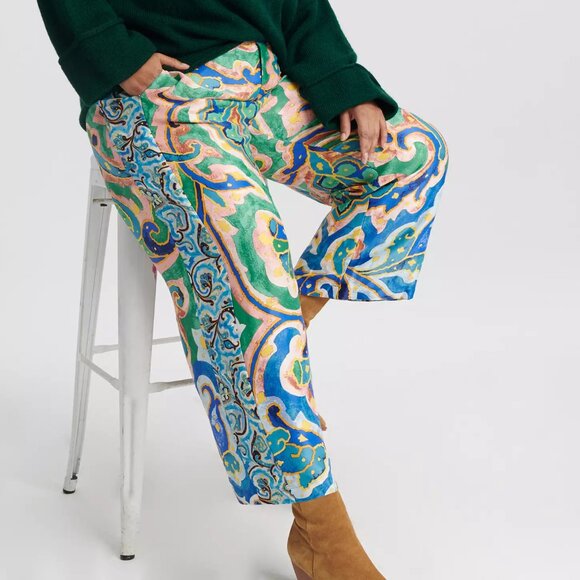 Anthropologie Maeve Rhiannon Satin Cropped Flare Pants Colorful Abstract Sz 18W - Picture 13 of 13